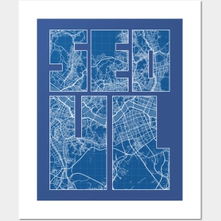 Seoul, South Korea City Map Typography - Blueprint Posters and Art